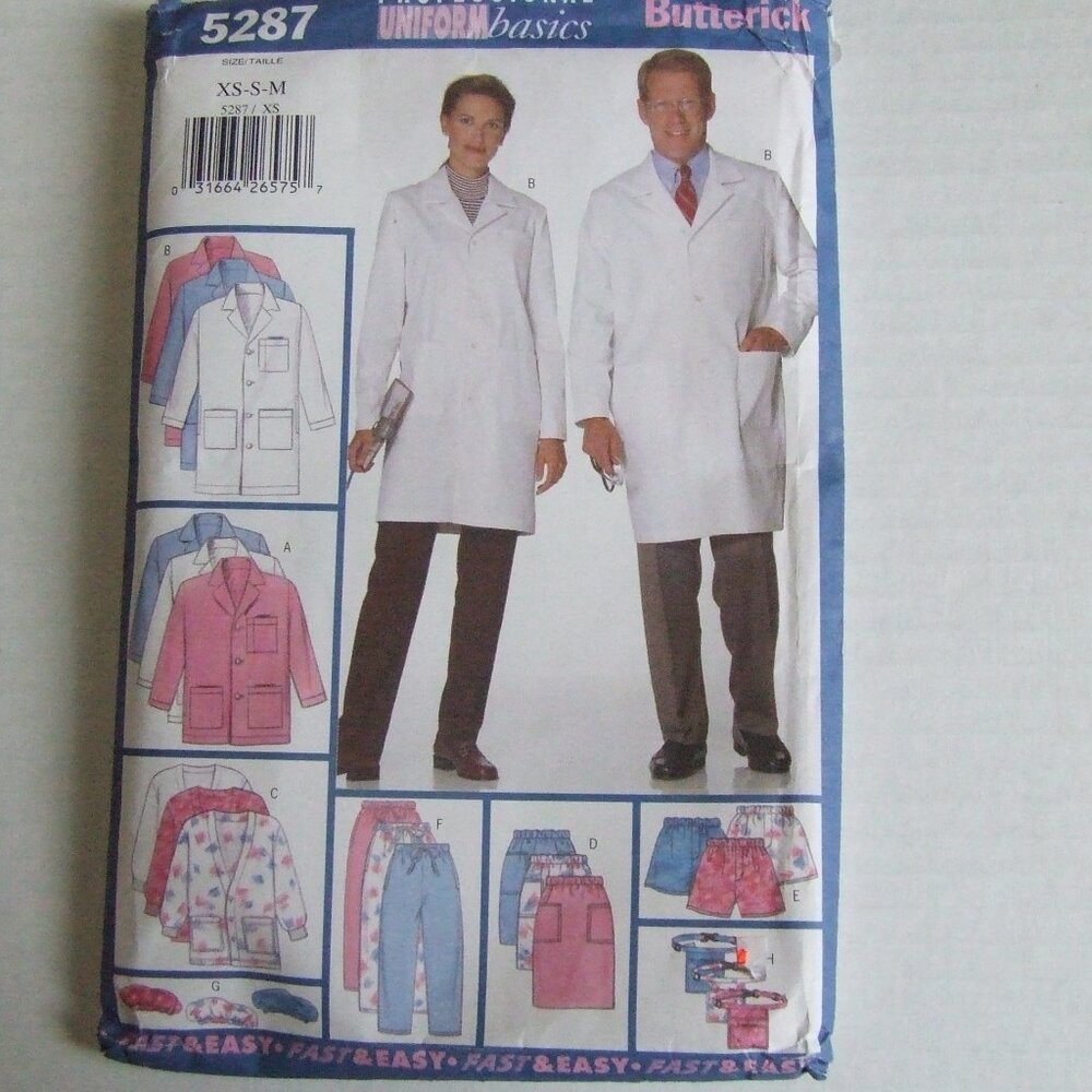 Butterick 5287 scrubs sewing pattern medical uniform doctor nurse costume uncut